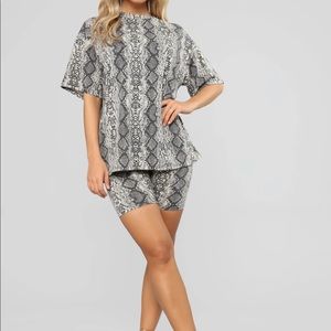 FN biker short set-snake print